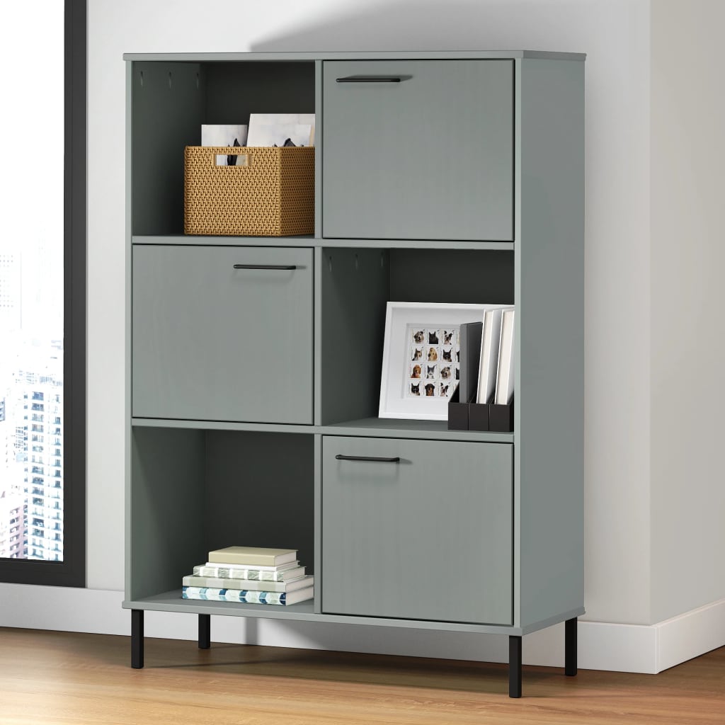 Boekenkast met metalen poten OSLO 90x35x128,5 cm hout grijs is nu te koop bij PeponiXL, paradijselijk wonen!