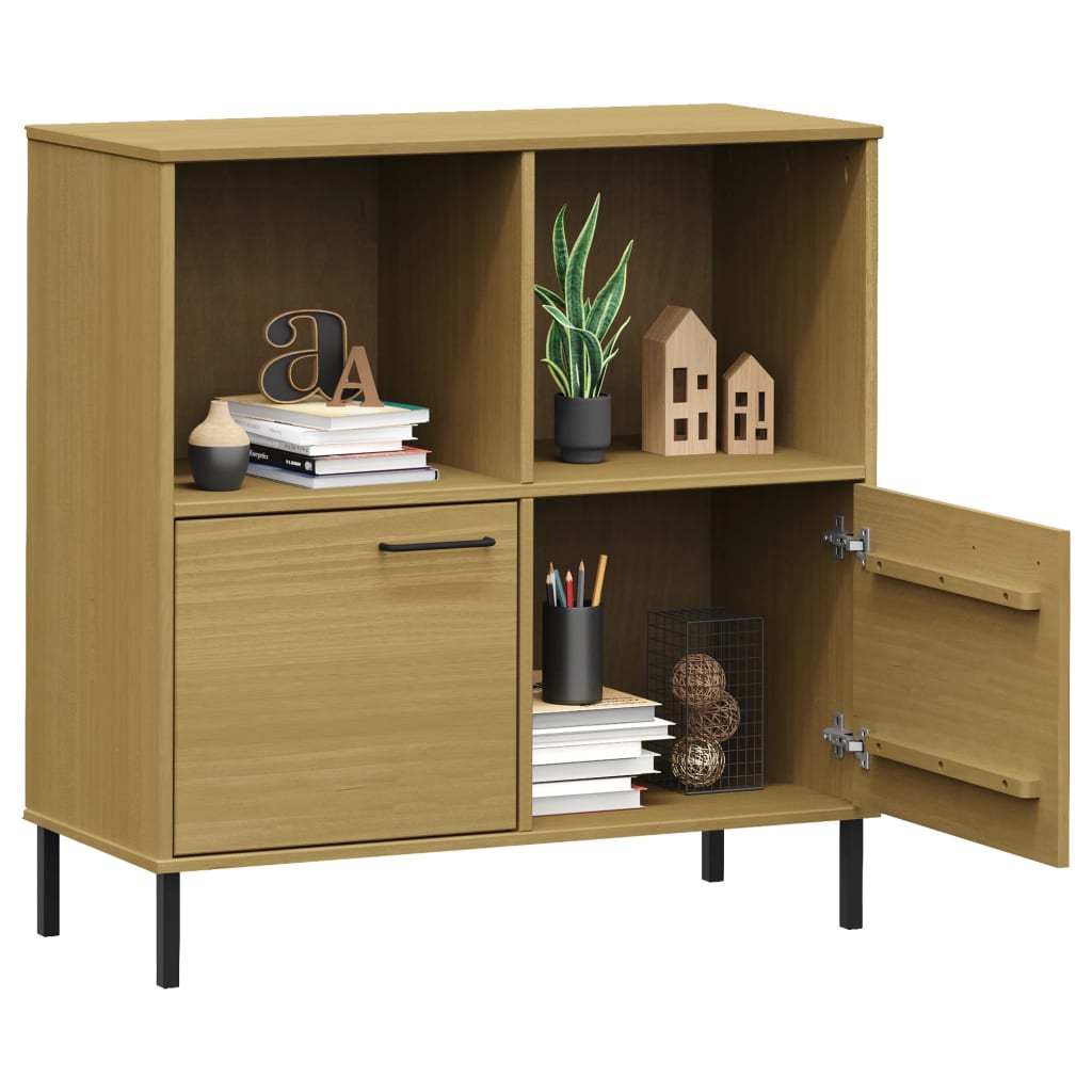 Boekenkast met metalen poten OSLO 90x35x90,5 cm hout bruin is nu te koop bij PeponiXL, paradijselijk wonen!