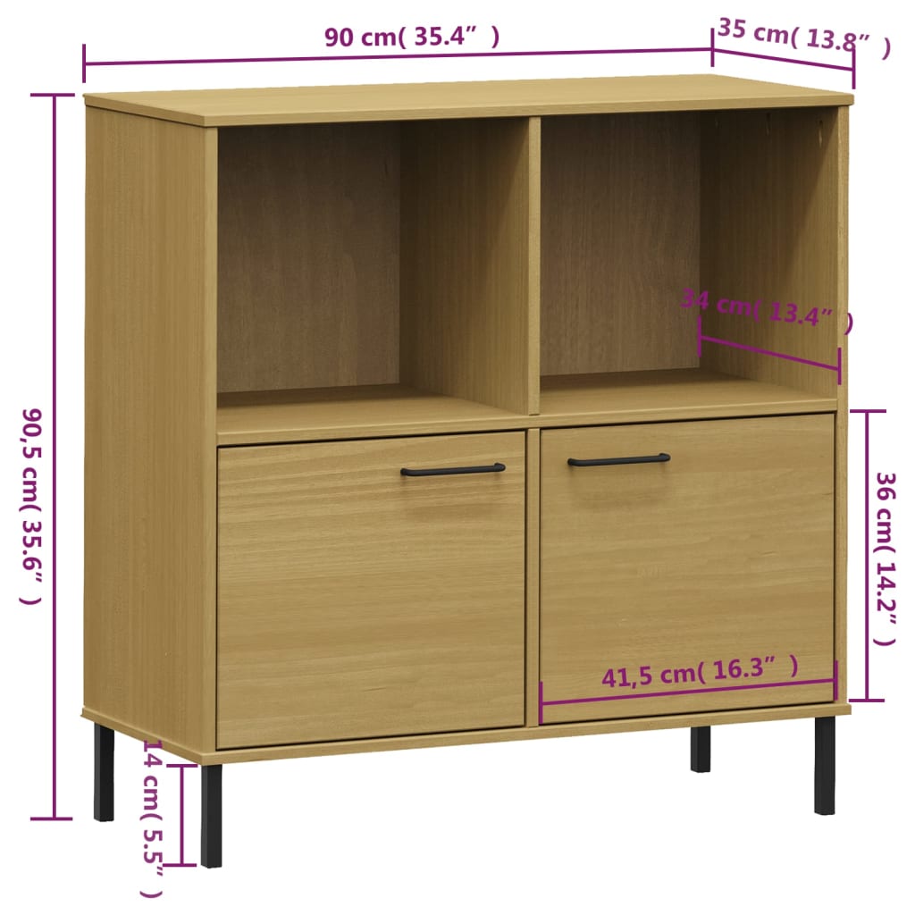 Boekenkast met metalen poten OSLO 90x35x90,5 cm hout bruin is nu te koop bij PeponiXL, paradijselijk wonen!