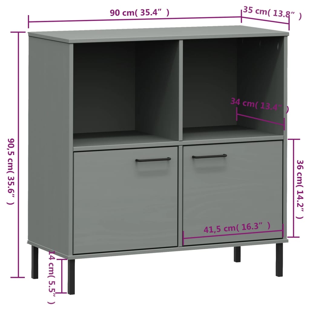 Boekenkast met metalen poten OSLO 90x35x90,5 cm hout grijs is nu te koop bij PeponiXL, paradijselijk wonen!