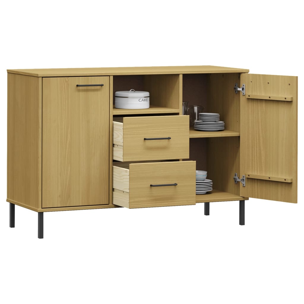 Dressoir met metalen poten OSLO 113x40x77 cm grenenhout bruin is nu te koop bij PeponiXL, paradijselijk wonen!