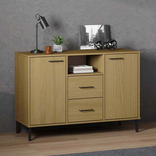 Dressoir met metalen poten OSLO 113x40x77 cm grenenhout bruin is nu te koop bij PeponiXL, paradijselijk wonen!