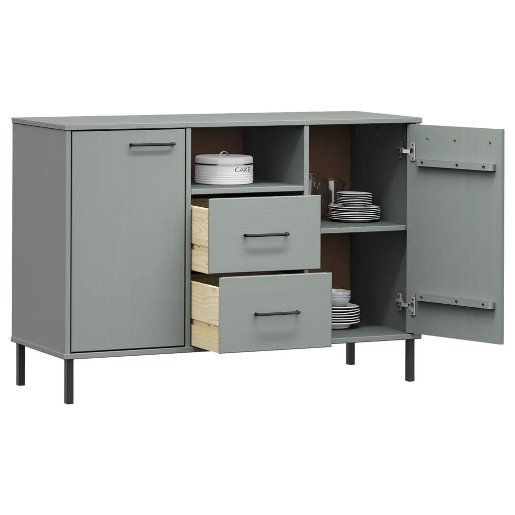 Dressoir met metalen poten OSLO 113x40x77 cm grenenhout grijs is nu te koop bij PeponiXL, paradijselijk wonen!