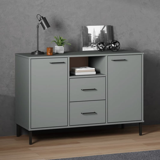 Dressoir met metalen poten OSLO 113x40x77 cm grenenhout grijs is nu te koop bij PeponiXL, paradijselijk wonen!