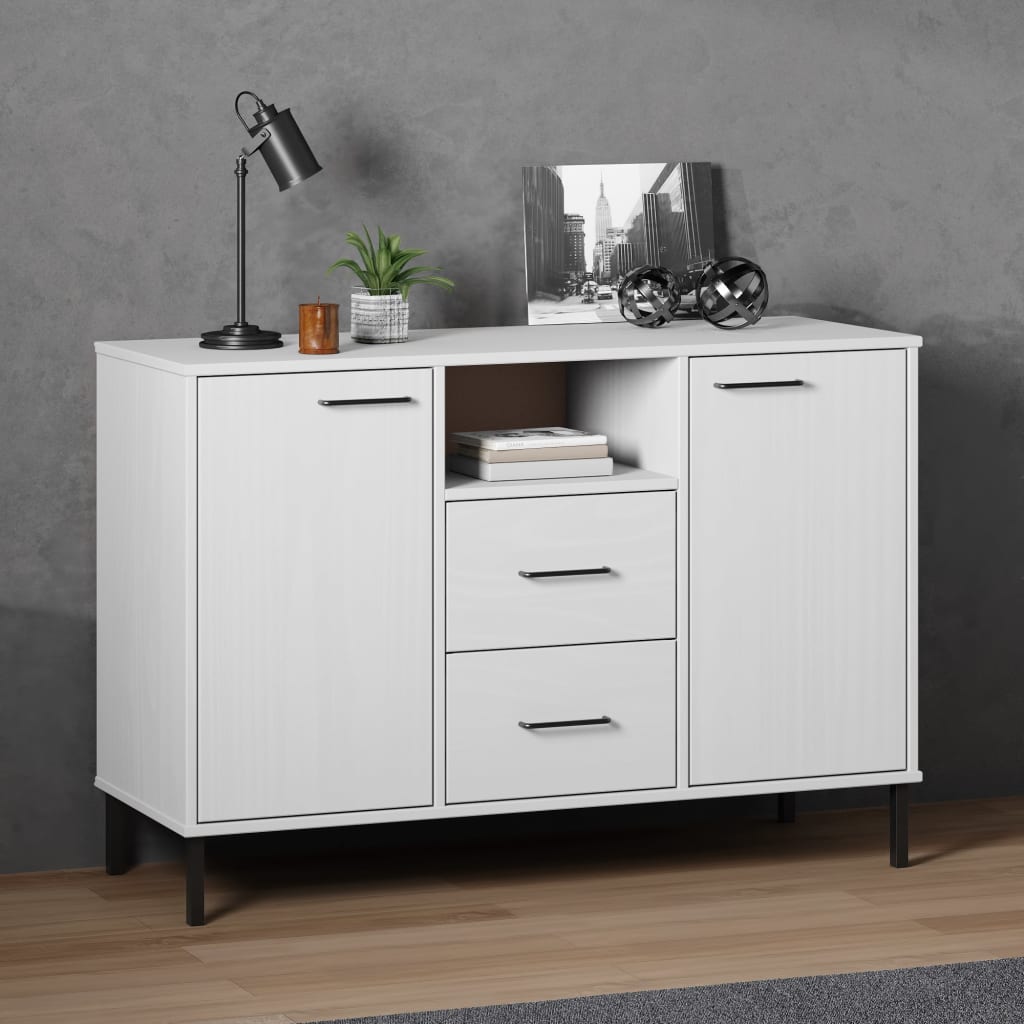 Dressoir met metalen poten OSLO 113x40x77 cm grenenhout wit is nu te koop bij PeponiXL, paradijselijk wonen!