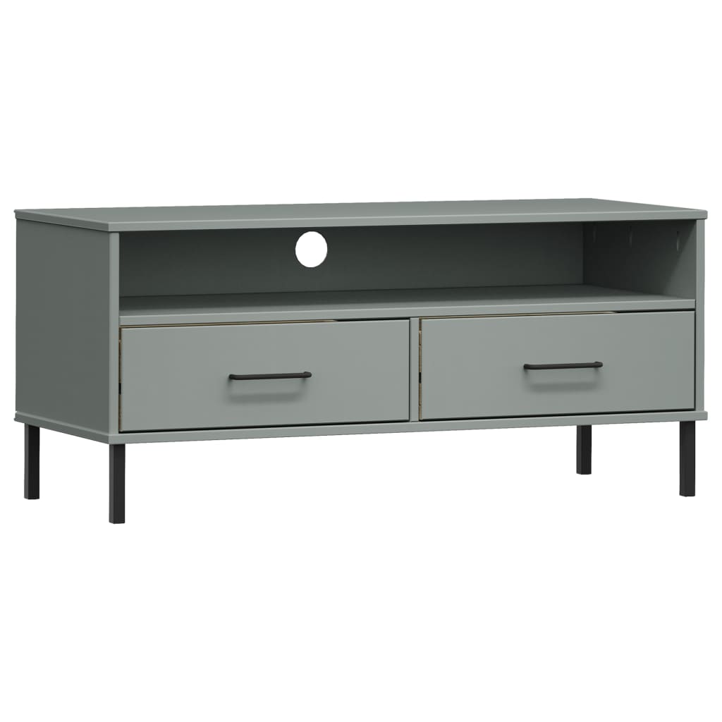 Tv-meubel met metalen poten OSLO massief grenenhout grijs is nu te koop bij PeponiXL, paradijselijk wonen!