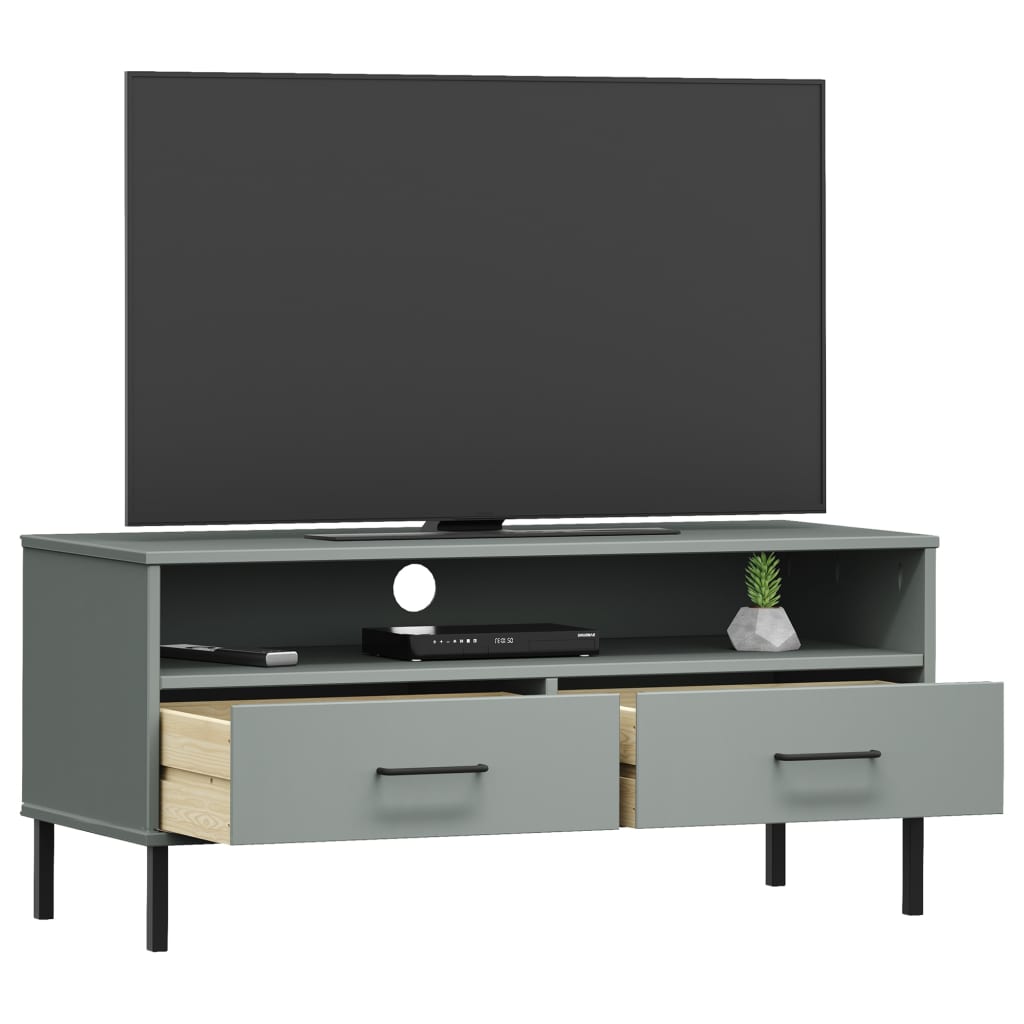 Tv-meubel met metalen poten OSLO massief grenenhout grijs is nu te koop bij PeponiXL, paradijselijk wonen!