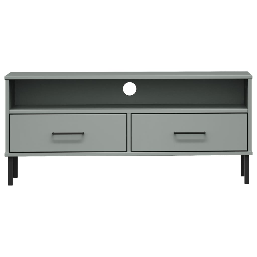 Tv-meubel met metalen poten OSLO massief grenenhout grijs is nu te koop bij PeponiXL, paradijselijk wonen!