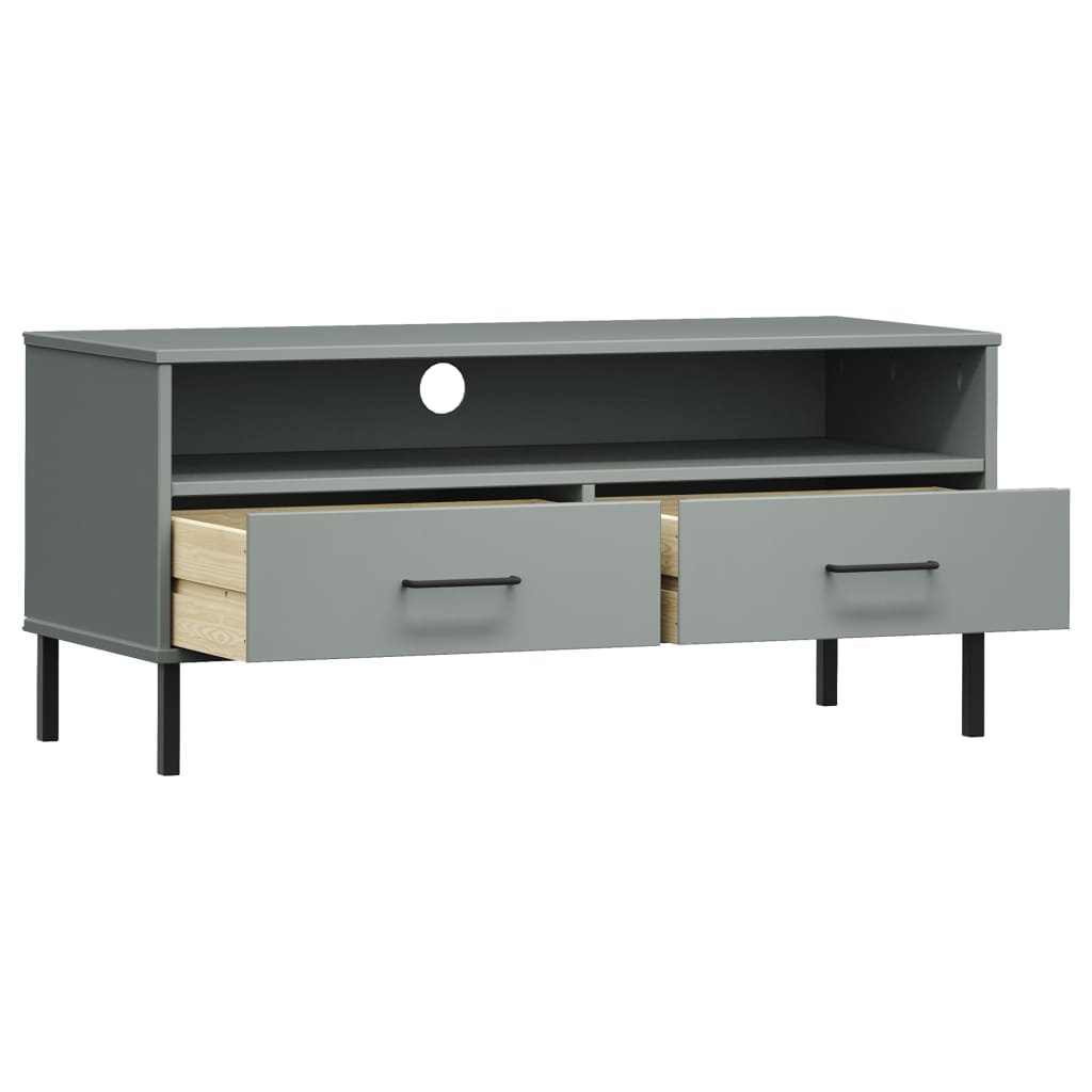 Tv-meubel met metalen poten OSLO massief grenenhout grijs is nu te koop bij PeponiXL, paradijselijk wonen!