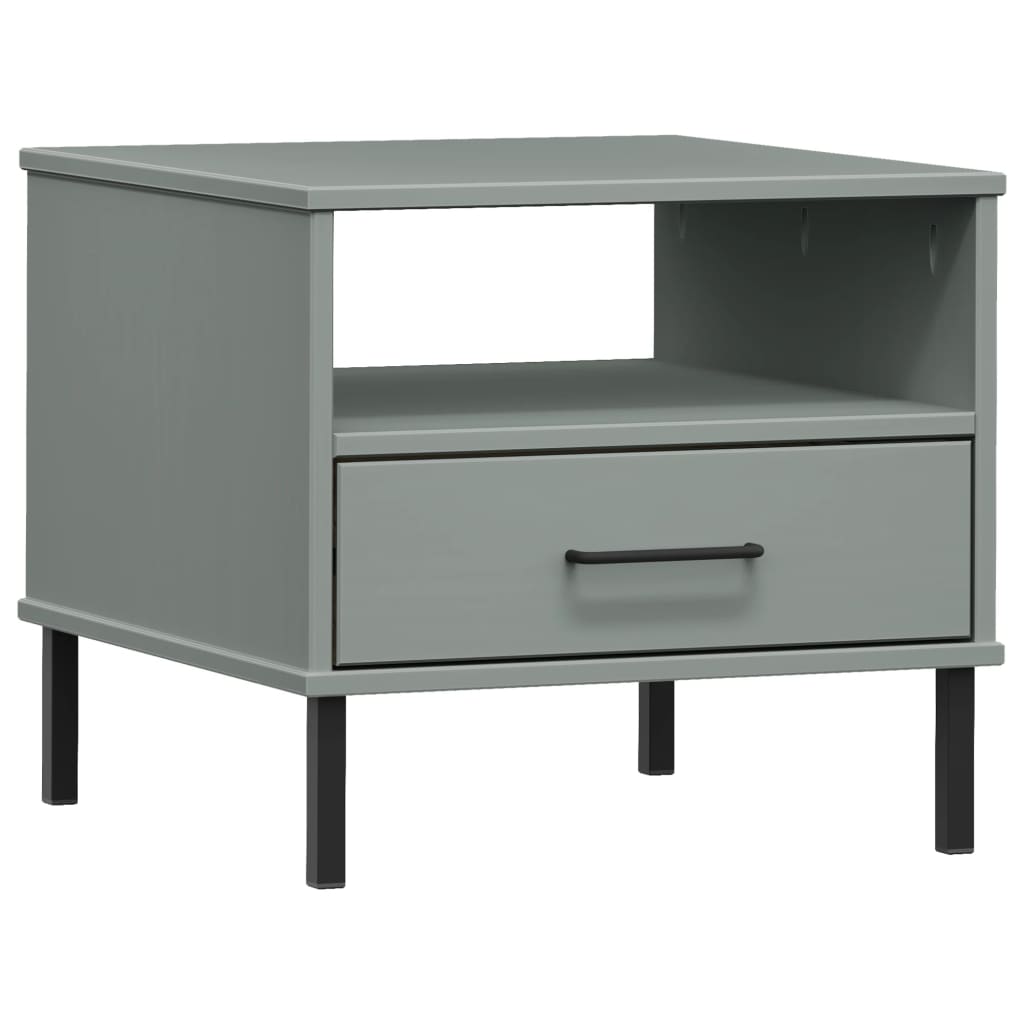 Nachtkastje met metalen poten OSLO massief grenenhout grijs is nu te koop bij PeponiXL, paradijselijk wonen!