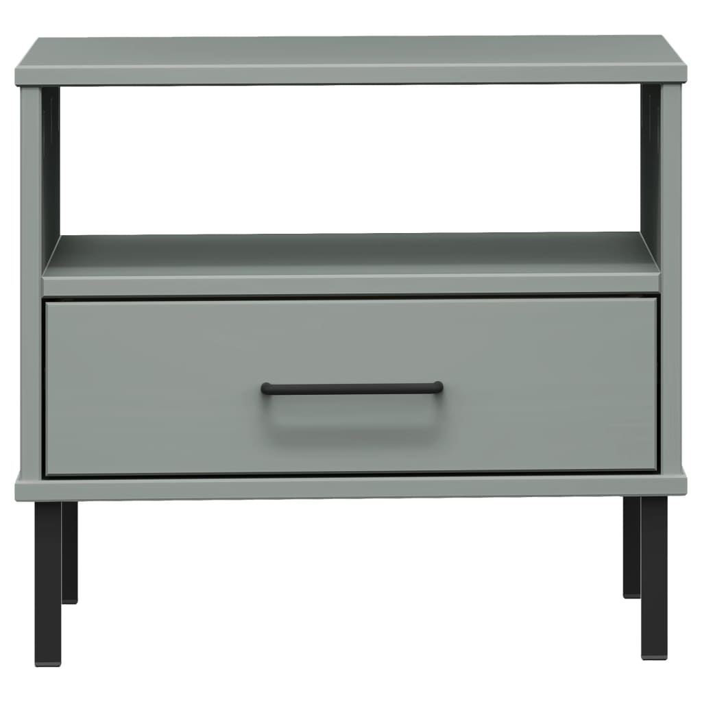 Nachtkastje met metalen poten OSLO massief grenenhout grijs is nu te koop bij PeponiXL, paradijselijk wonen!