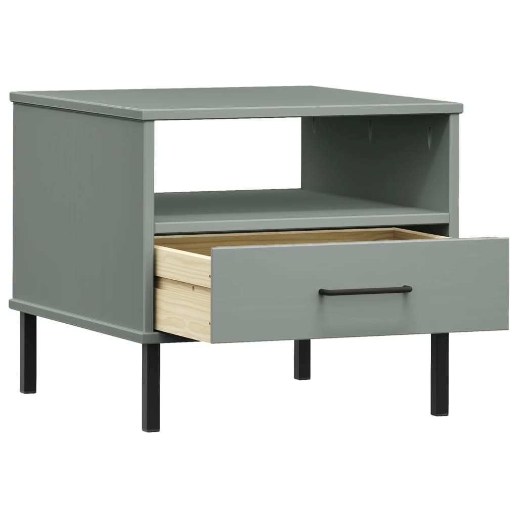 Nachtkastje met metalen poten OSLO massief grenenhout grijs is nu te koop bij PeponiXL, paradijselijk wonen!