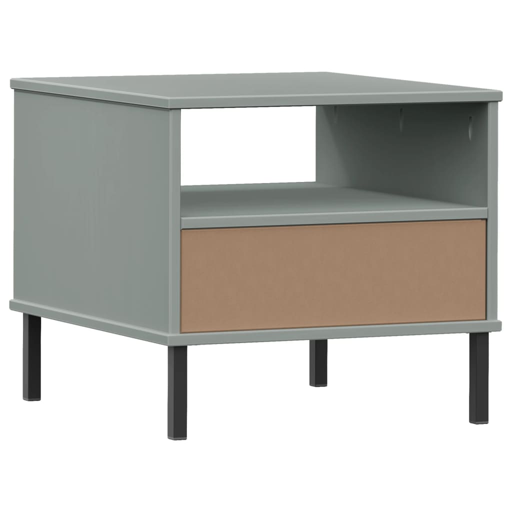 Nachtkastje met metalen poten OSLO massief grenenhout grijs is nu te koop bij PeponiXL, paradijselijk wonen!