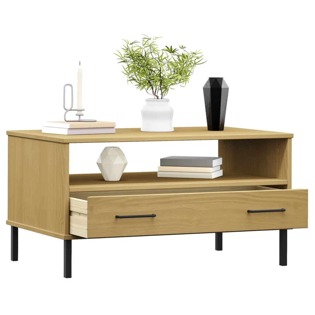 Salontafel met metalen poten OSLO 85x50x45 cm hout bruin is nu te koop bij PeponiXL, paradijselijk wonen!