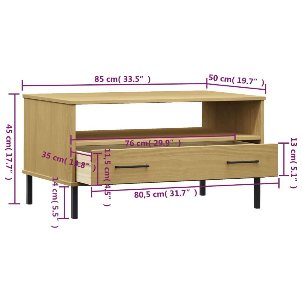 Salontafel met metalen poten OSLO 85x50x45 cm hout bruin is nu te koop bij PeponiXL, paradijselijk wonen!