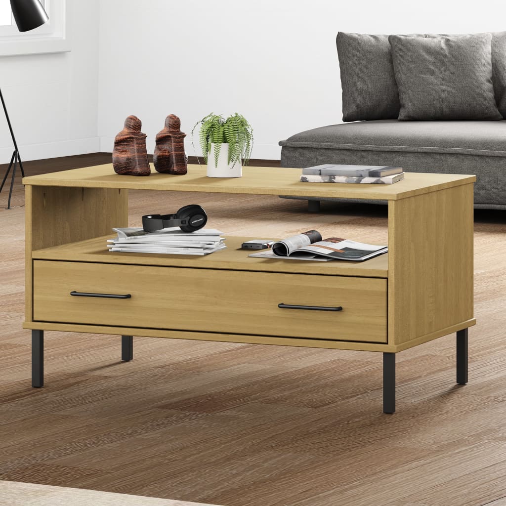 Salontafel met metalen poten OSLO 85x50x45 cm hout bruin is nu te koop bij PeponiXL, paradijselijk wonen!