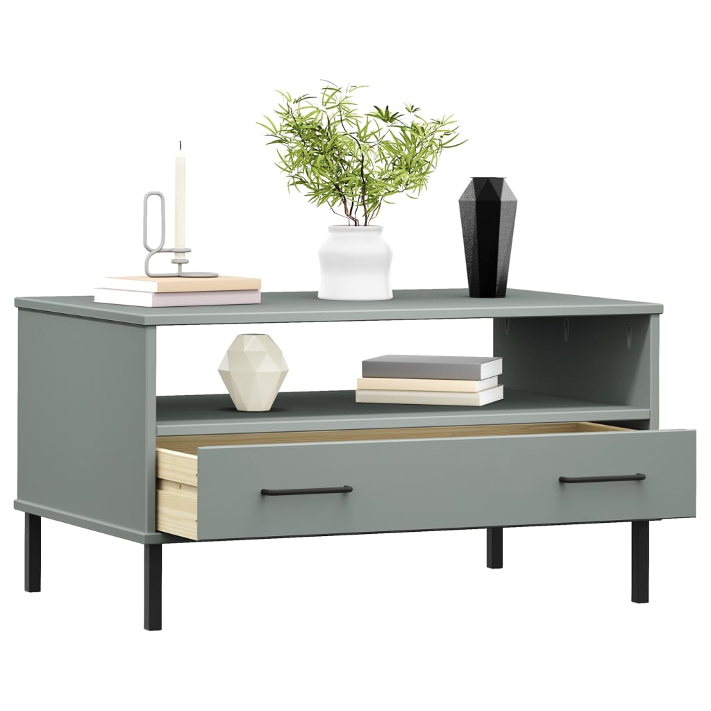 Salontafel met metalen poten OSLO 85x50x45 cm hout grijs is nu te koop bij PeponiXL, paradijselijk wonen!
