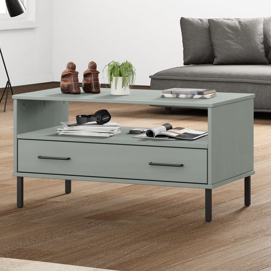 Salontafel met metalen poten OSLO 85x50x45 cm hout grijs is nu te koop bij PeponiXL, paradijselijk wonen!
