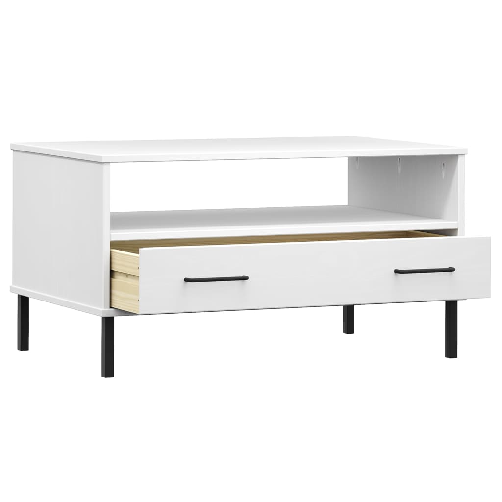Salontafel met metalen poten OSLO 85x50x45 cm masssief hout wit is nu te koop bij PeponiXL, paradijselijk wonen!