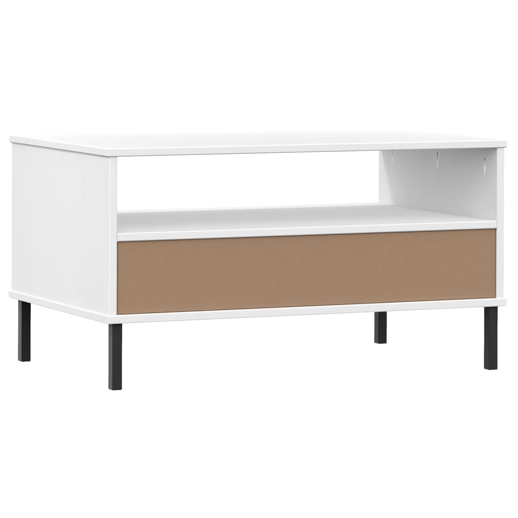 Salontafel met metalen poten OSLO 85x50x45 cm masssief hout wit is nu te koop bij PeponiXL, paradijselijk wonen!