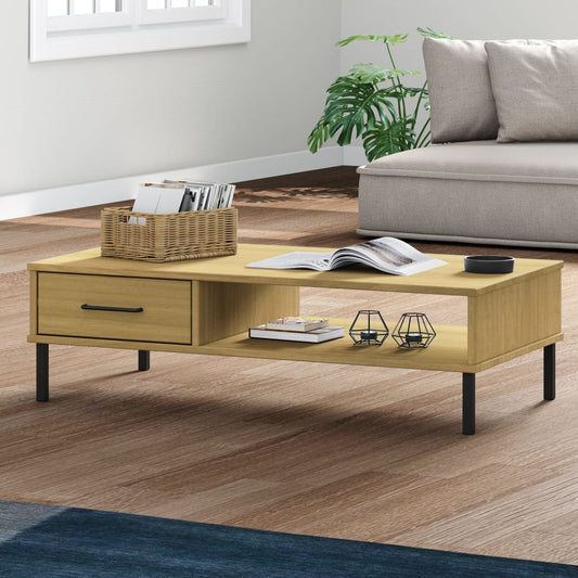 Salontafel met metalen poten OSLO massief grenenhout bruin is nu te koop bij PeponiXL, paradijselijk wonen!