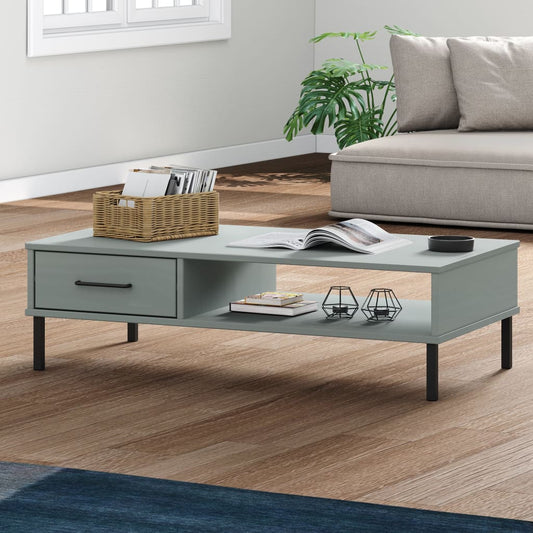 Salontafel met metalen poten OSLO massief grenenhout grijs is nu te koop bij PeponiXL, paradijselijk wonen!