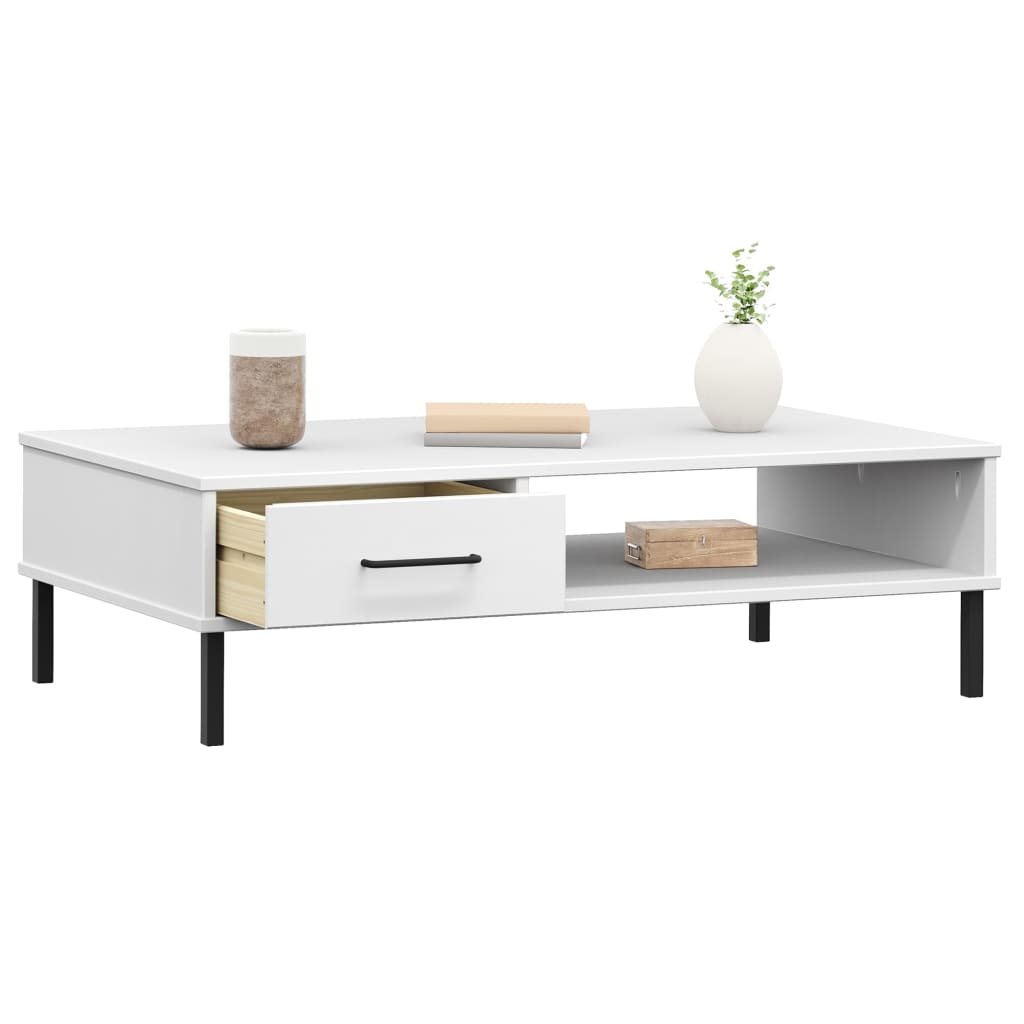 Salontafel met metalen poten OSLO massief grenenhout wit is nu te koop bij PeponiXL, paradijselijk wonen!