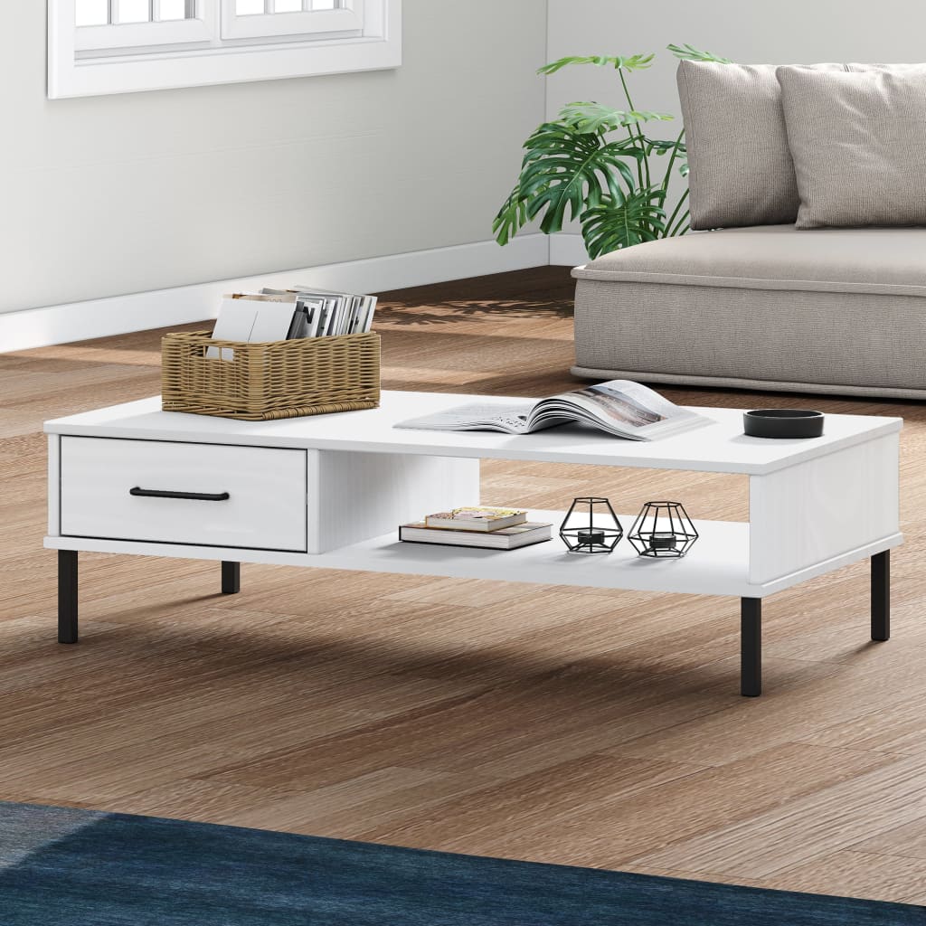 Salontafel met metalen poten OSLO massief grenenhout wit is nu te koop bij PeponiXL, paradijselijk wonen!