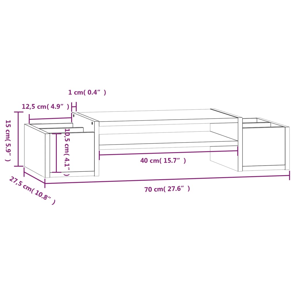 Monitorstandaard 70x27,5x15 cm massief grenenhout grijs is nu te koop bij PeponiXL, paradijselijk wonen!