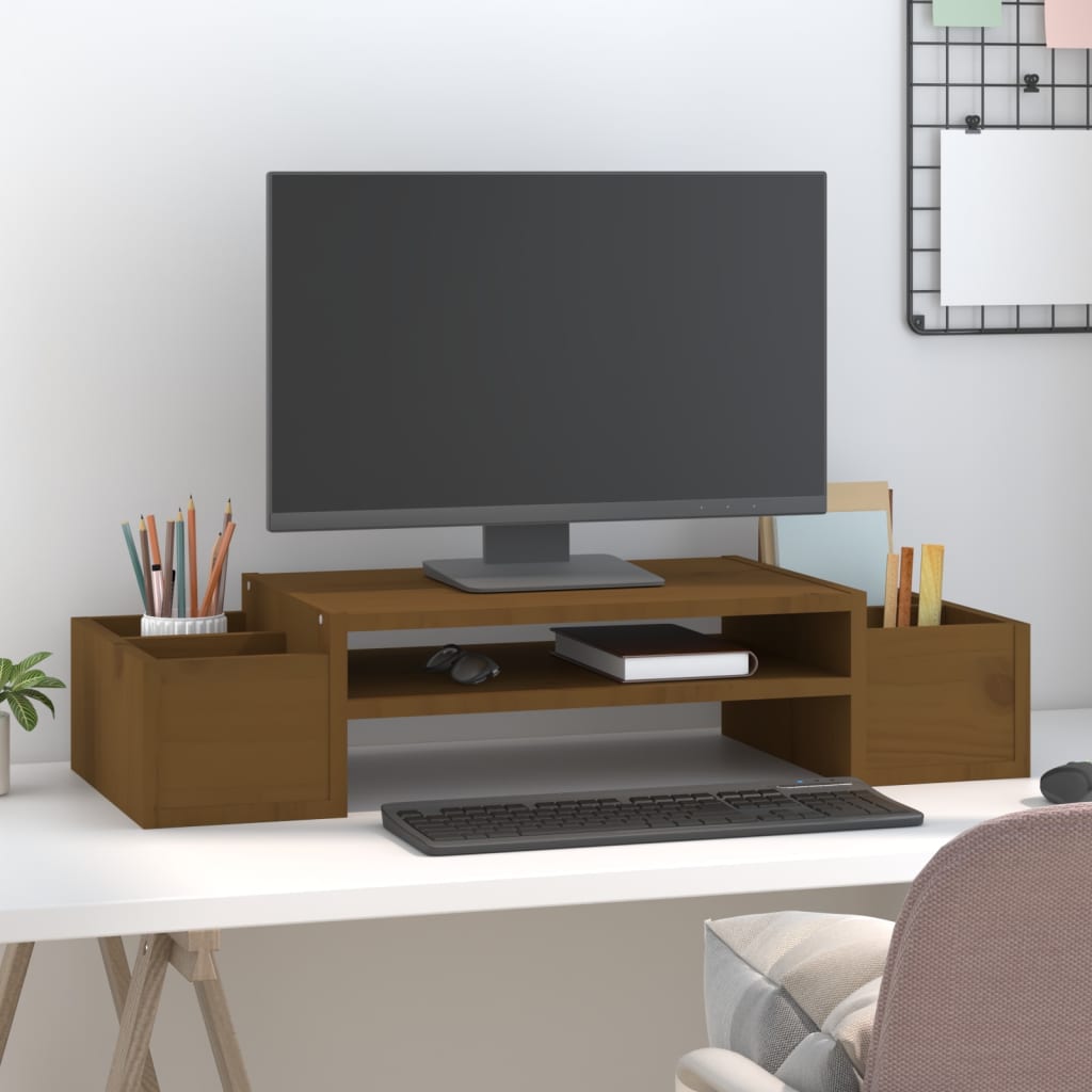 Monitorstandaard 70x27,5x15 cm massief grenenhout honingbruin is nu te koop bij PeponiXL, paradijselijk wonen!