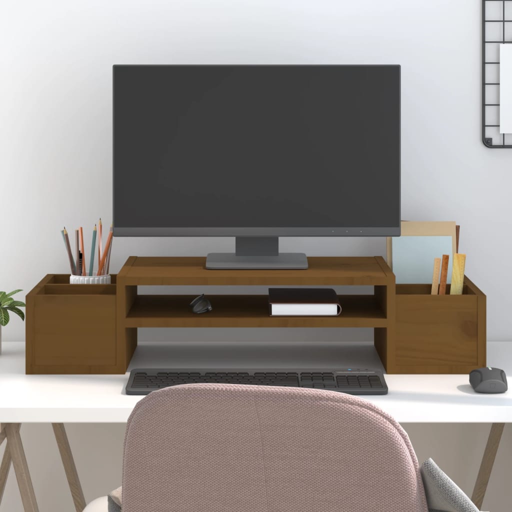 Monitorstandaard 70x27,5x15 cm massief grenenhout honingbruin is nu te koop bij PeponiXL, paradijselijk wonen!