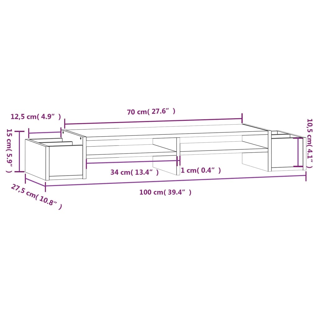 Monitorstandaard 100x27,5x15 cm massief grenenhout wit is nu te koop bij PeponiXL, paradijselijk wonen!