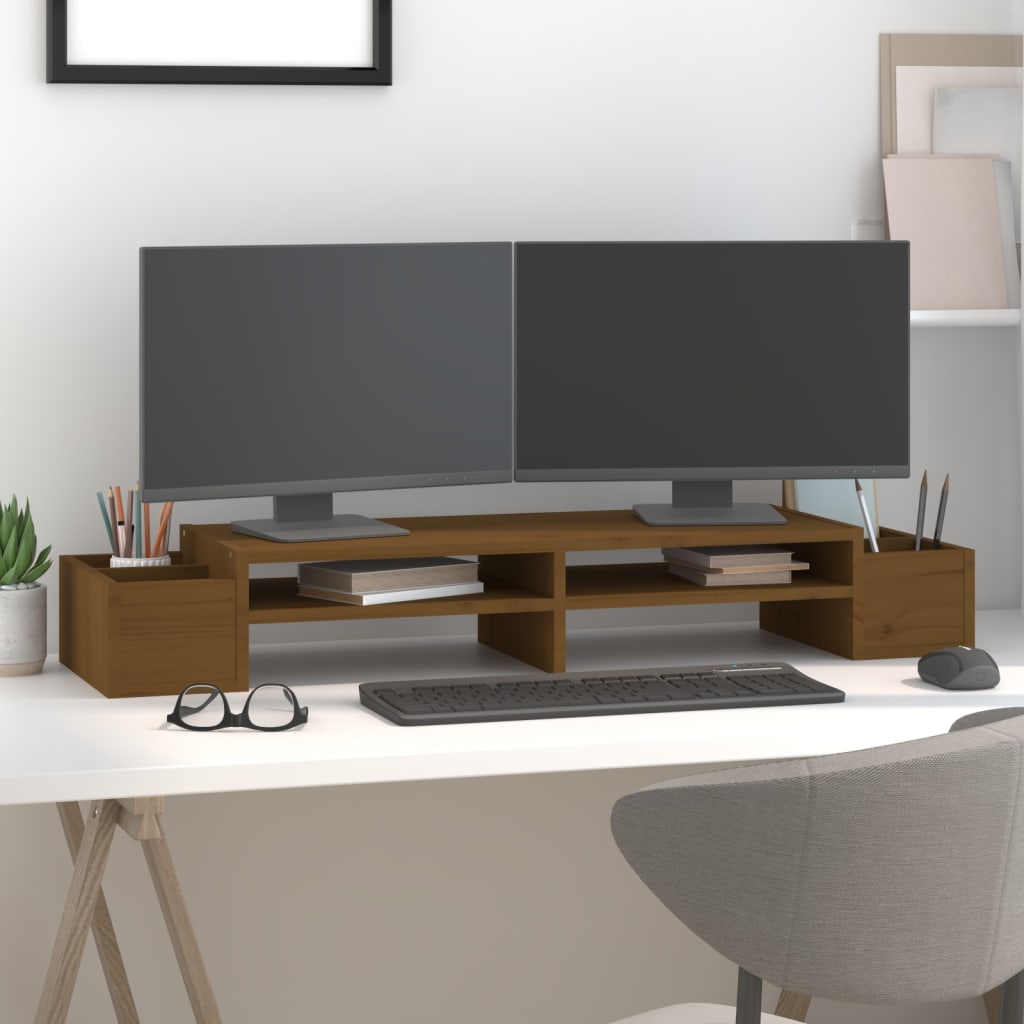 Monitorstandaard 100x27,5x15 cm massief grenenhout honingbruin is nu te koop bij PeponiXL, paradijselijk wonen!