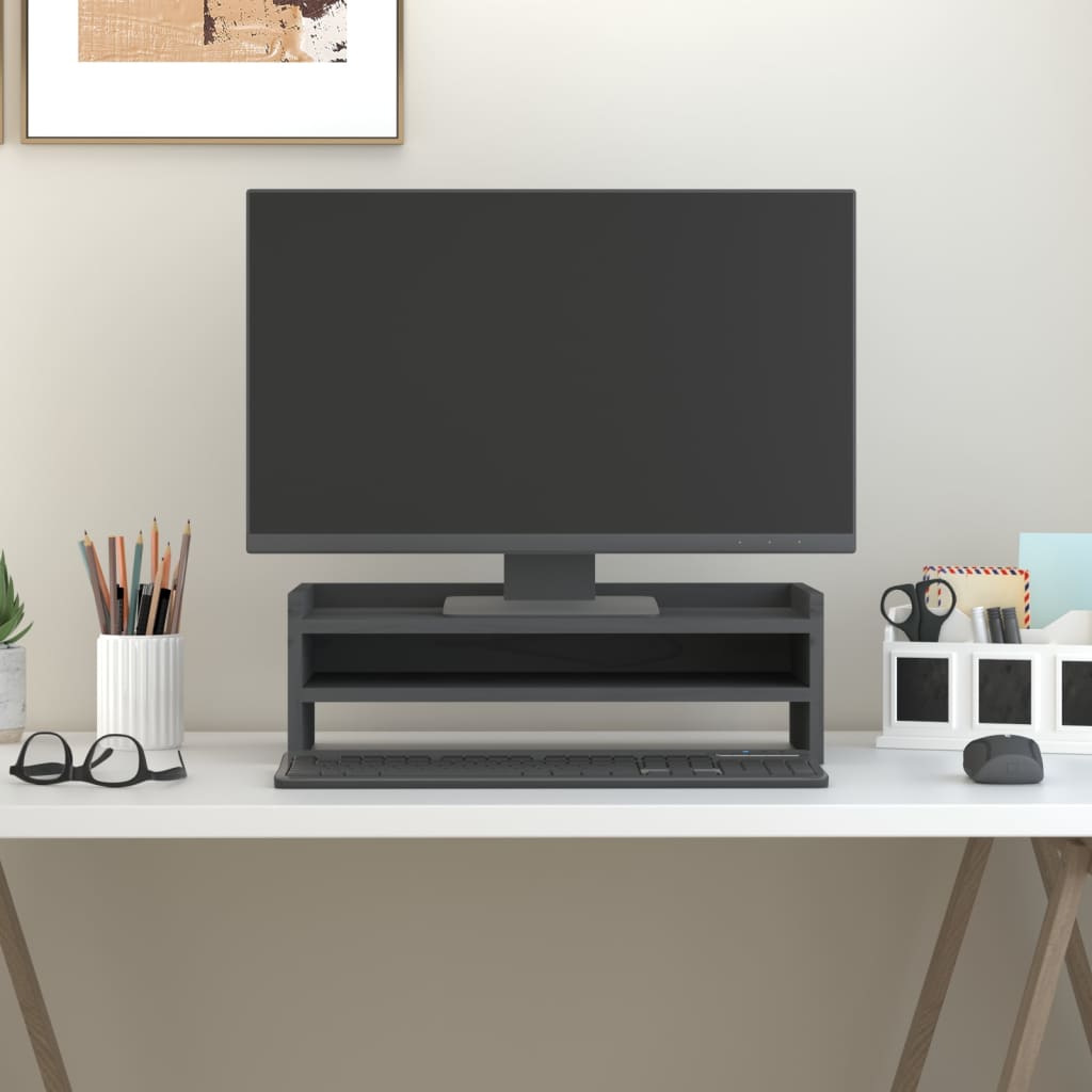 Monitorstandaard 50x24x16 cm massief grenenhout grijs is nu te koop bij PeponiXL, paradijselijk wonen!