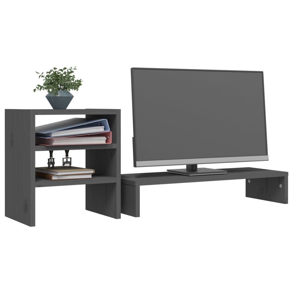 Monitorstandaard 81x20x30 cm massief grenenhout grijs is nu te koop bij PeponiXL, paradijselijk wonen!