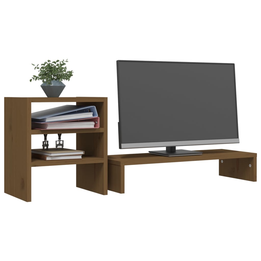 Monitorstandaard 81x20x30 cm massief grenenhout honingbruin is nu te koop bij PeponiXL, paradijselijk wonen!