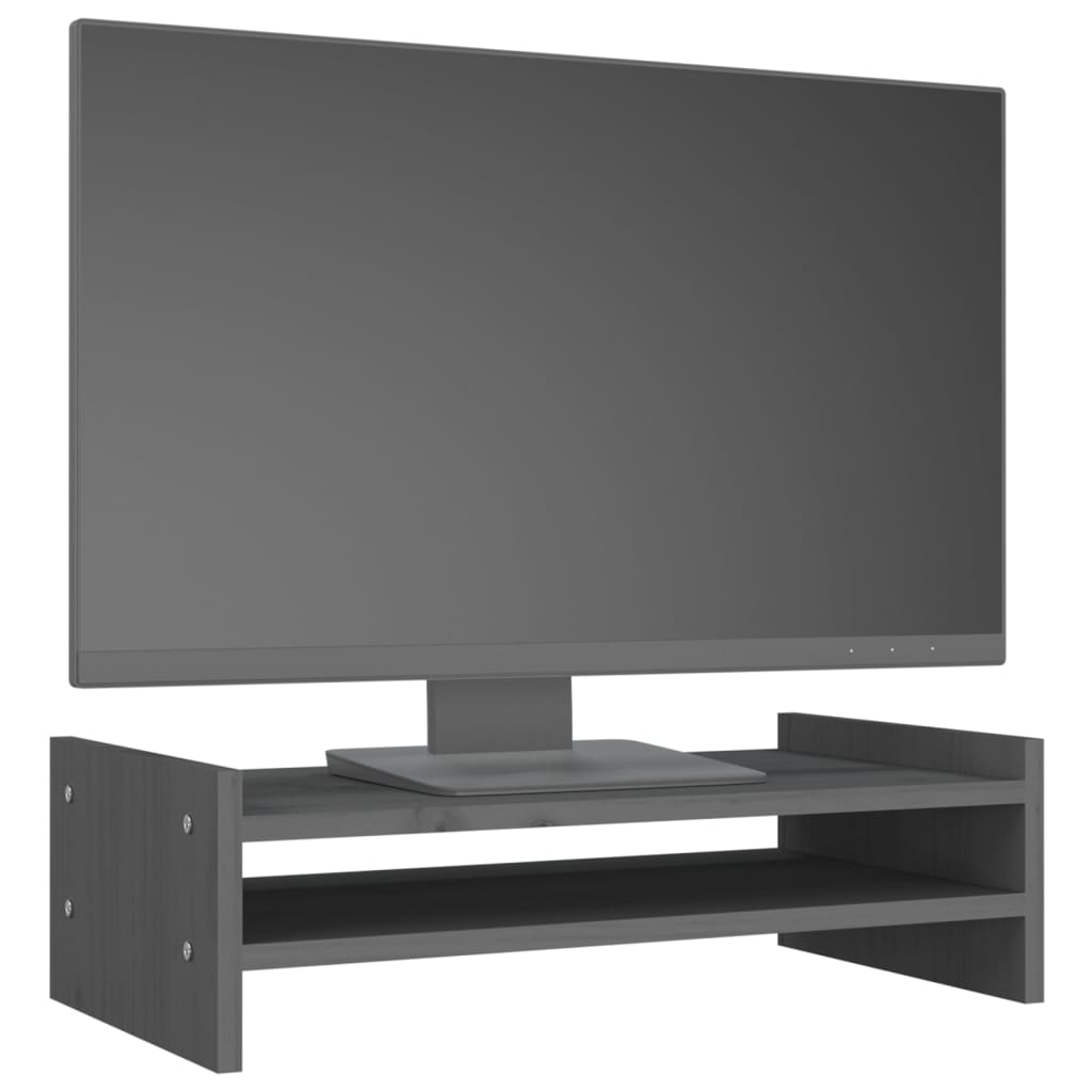 Monitorstandaard 50x27x15 cm massief grenenhout grijs is nu te koop bij PeponiXL, paradijselijk wonen!