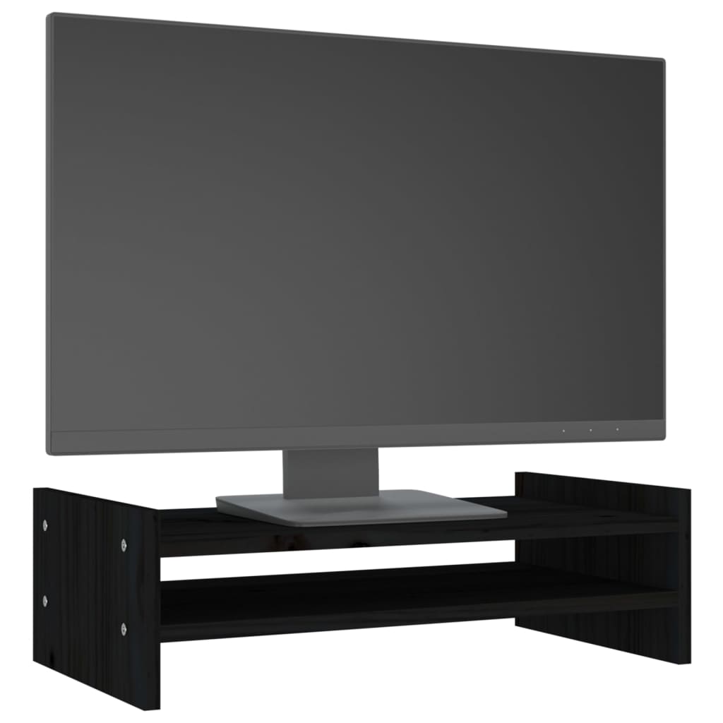 Monitorstandaard 50x27x15 cm massief grenenhout zwart is nu te koop bij PeponiXL, paradijselijk wonen!