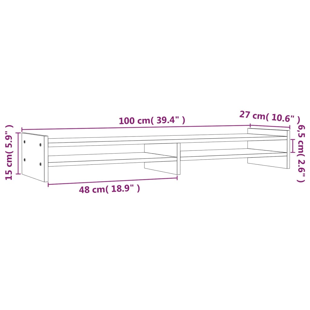 Monitorstandaard 100x27x15 cm massief grenenhout wit is nu te koop bij PeponiXL, paradijselijk wonen!