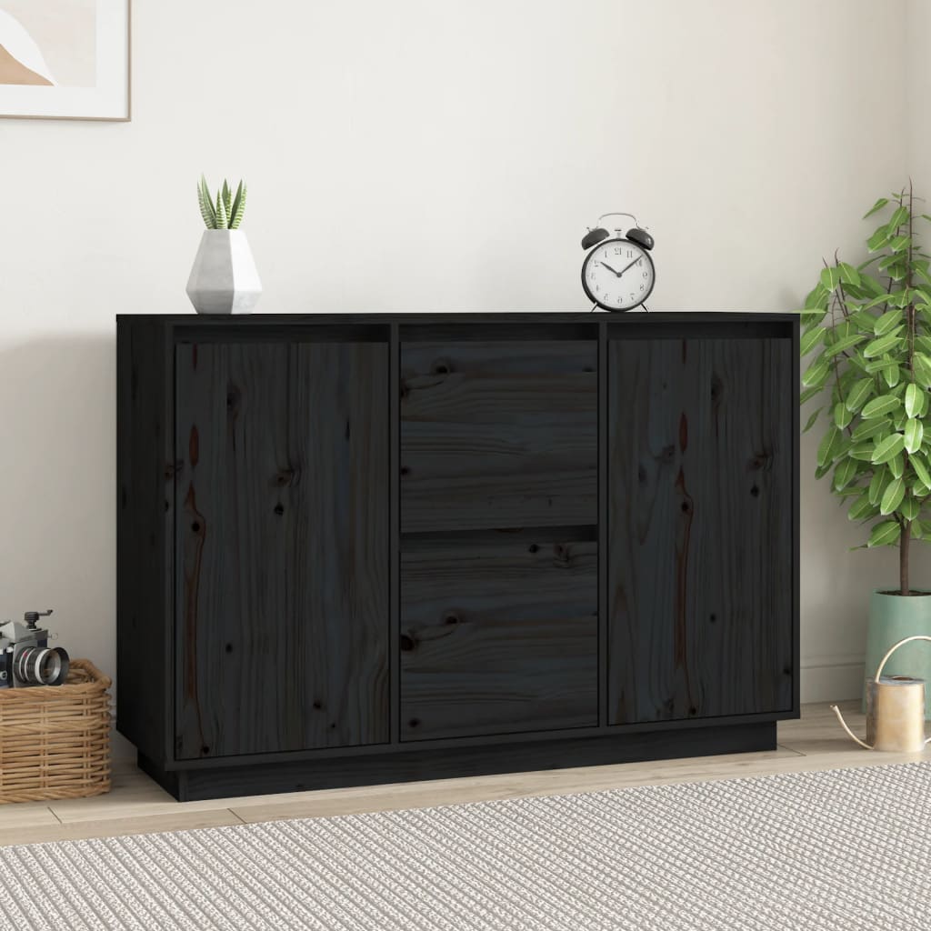 Dressoir 111x34x75 cm massief grenenhout zwart is nu te koop bij PeponiXL, paradijselijk wonen!