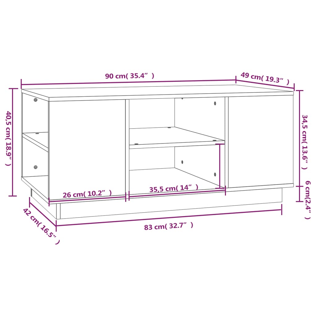 Salontafel 90x49x40,5 cm massief grenenhout grijs is nu te koop bij PeponiXL, paradijselijk wonen!