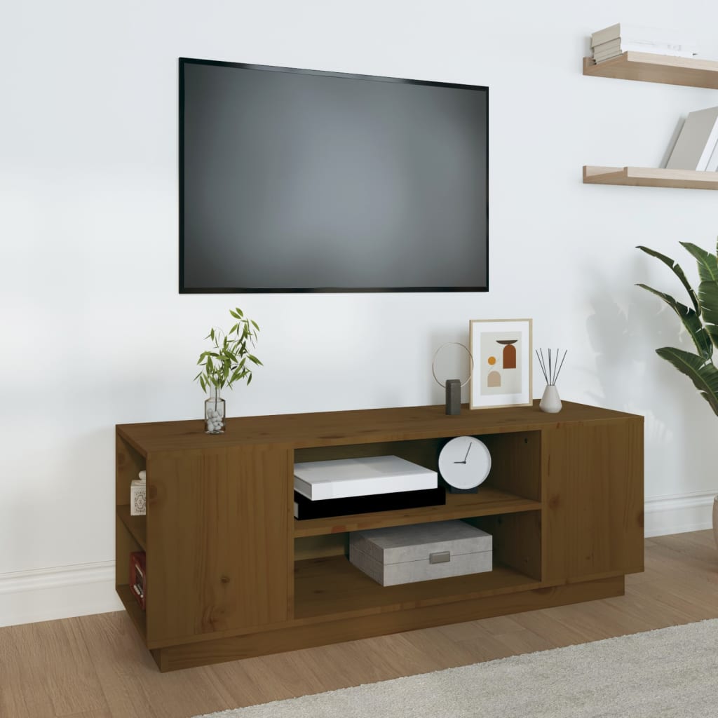 Tv-meubel 110x35x40,5 cm massief grenenhout honingbruin is nu te koop bij PeponiXL, paradijselijk wonen!