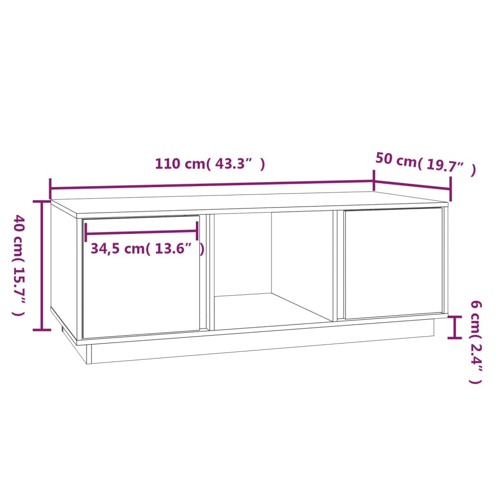 Salontafel 110x50x40 cm massief grenenhout wit is nu te koop bij PeponiXL, paradijselijk wonen!