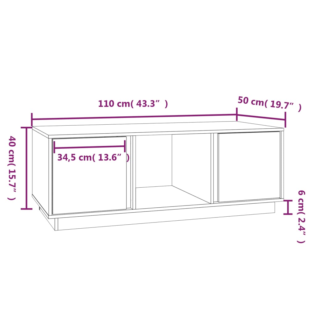Salontafel 110x50x40 cm massief grenenhout grijs is nu te koop bij PeponiXL, paradijselijk wonen!