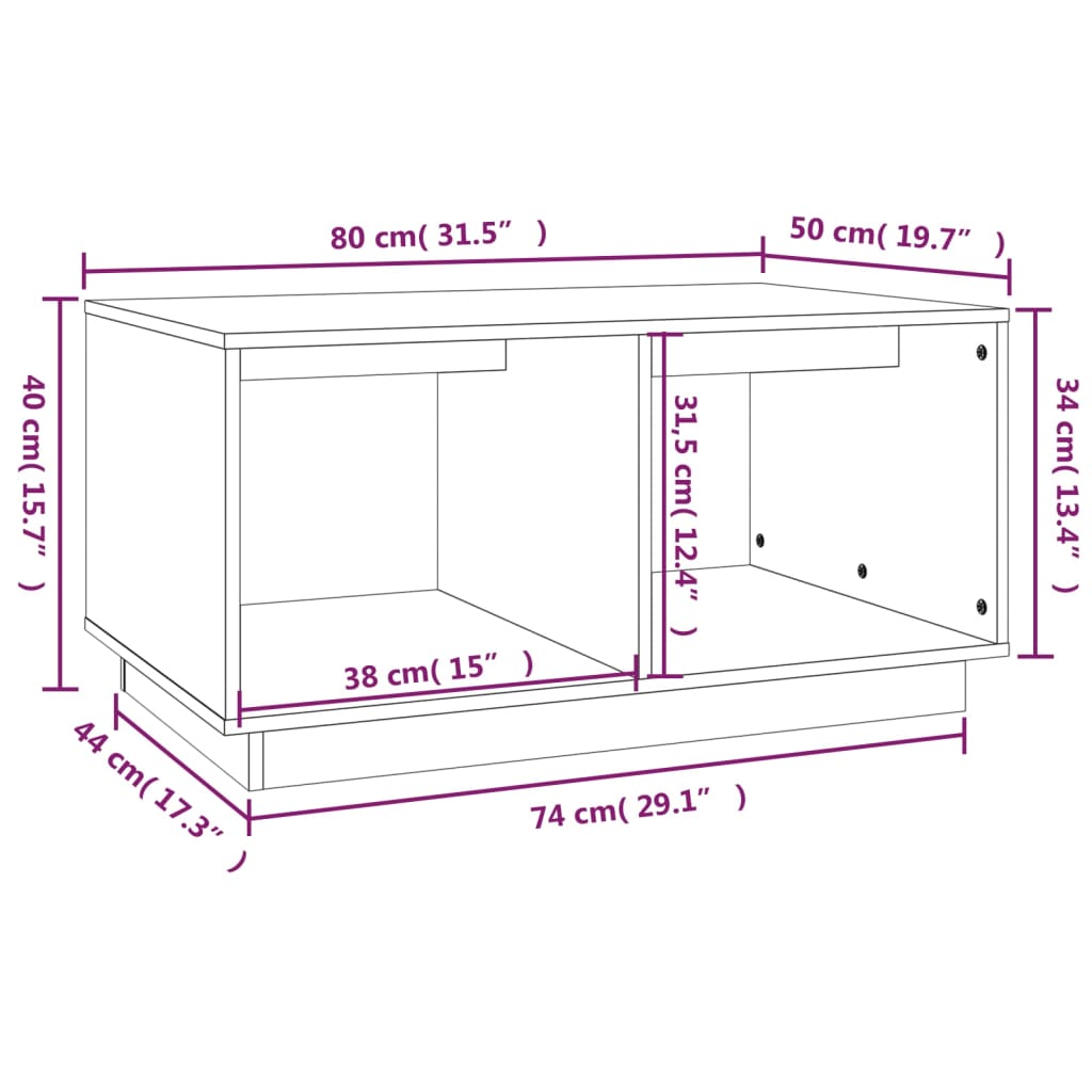 Salontafel 80x50x40 cm massief grenenhout wit is nu te koop bij PeponiXL, paradijselijk wonen!