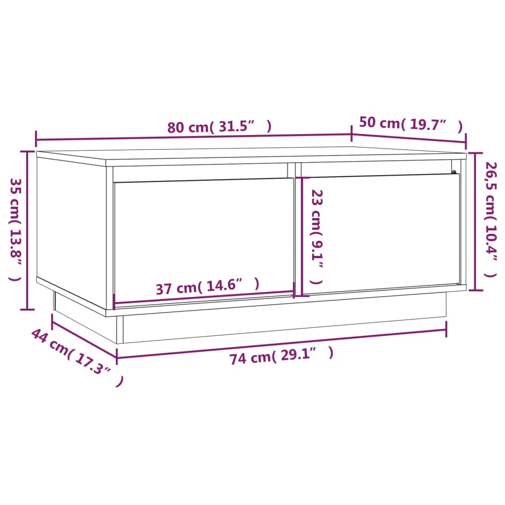 Salontafel 80x50x35 cm massief grenenhout zwart is nu te koop bij PeponiXL, paradijselijk wonen!