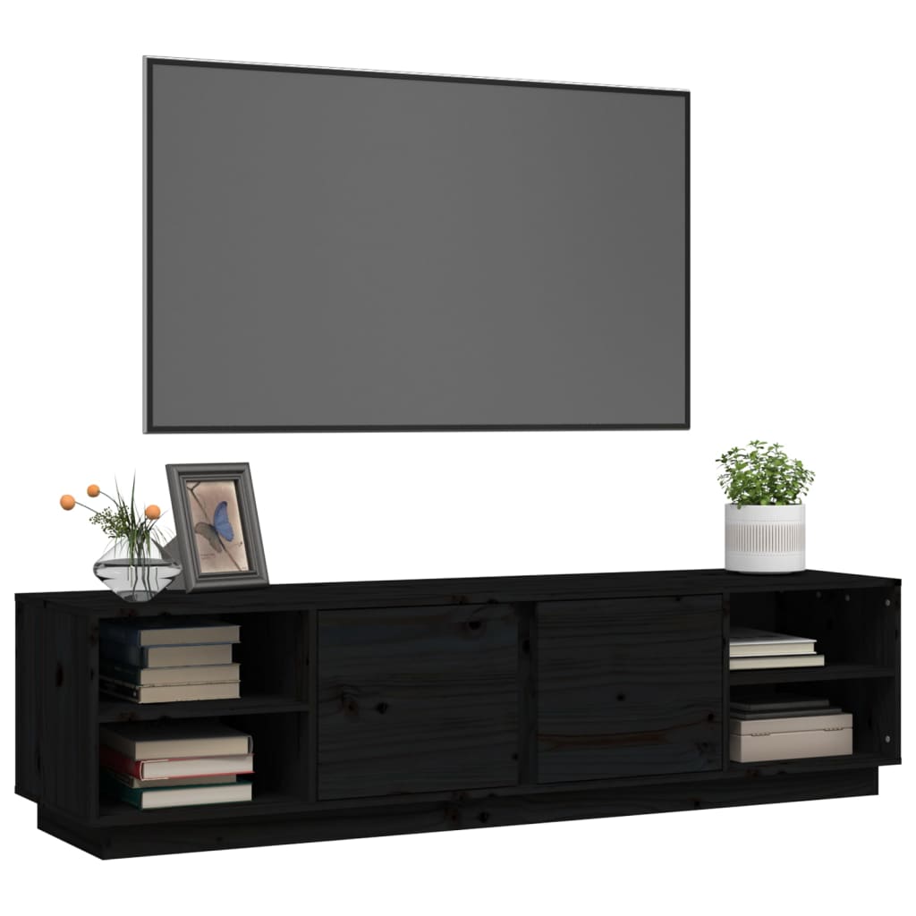 Tv-meubel 156x40x40 cm massief grenenhout zwart is nu te koop bij PeponiXL, paradijselijk wonen!