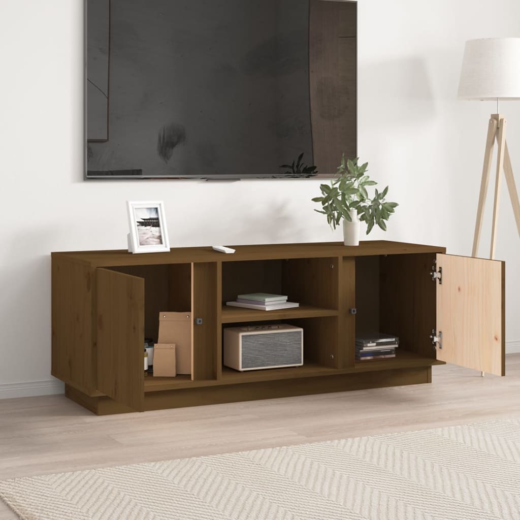 Tv-meubel 110x35x40,5 cm massief grenenhout honingbruin is nu te koop bij PeponiXL, paradijselijk wonen!