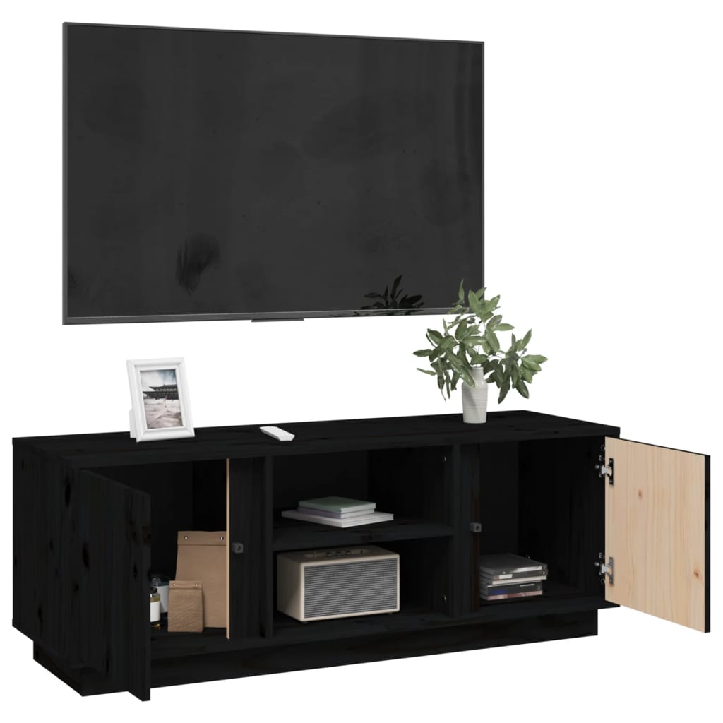 Tv-meubel 110x35x40,5 cm massief grenenhout zwart is nu te koop bij PeponiXL, paradijselijk wonen!