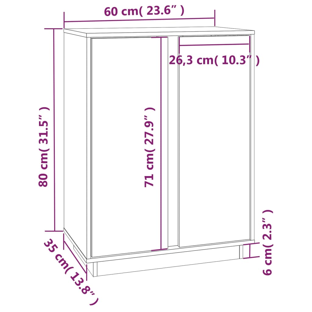 Dressoir 60x35x80 cm massief grenenhout wit is nu te koop bij PeponiXL, paradijselijk wonen!